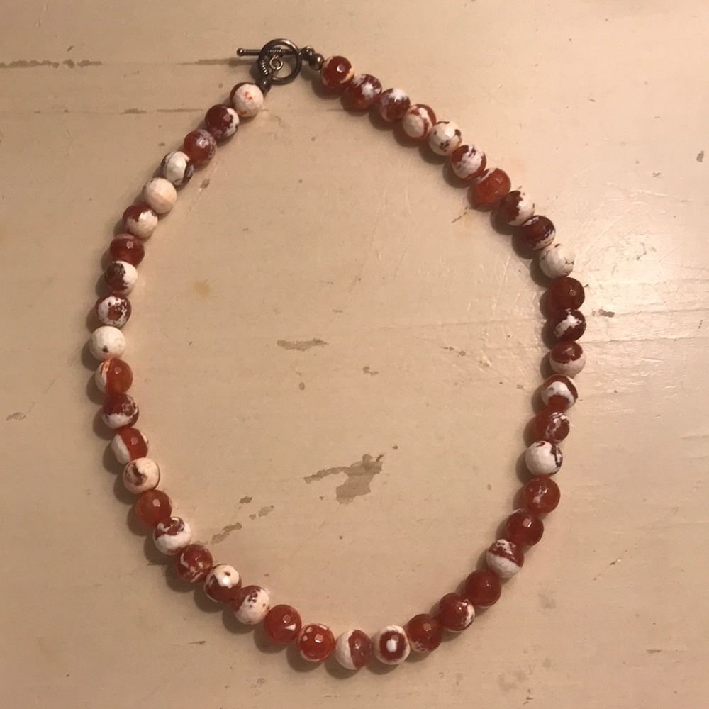 Orange and white beaded necklace